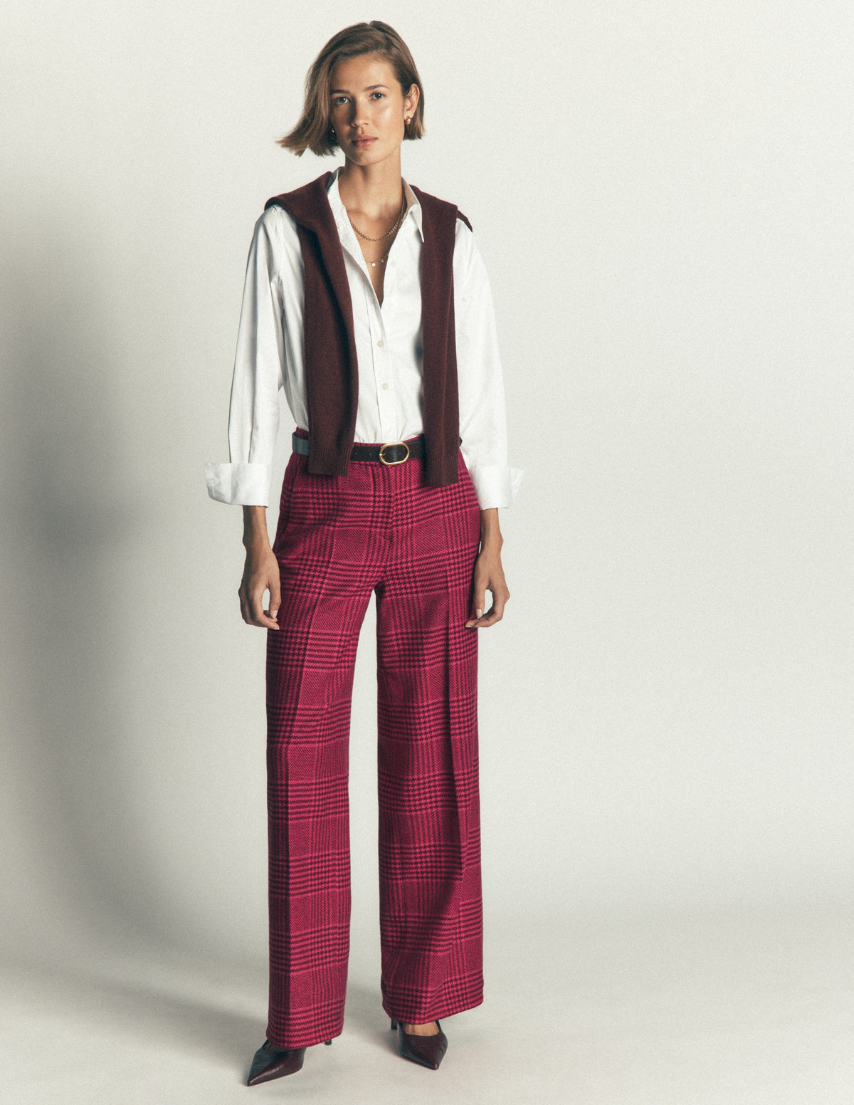 Belgravia Wool Blend Trousers-Pink and Maroon Check - Image 1
