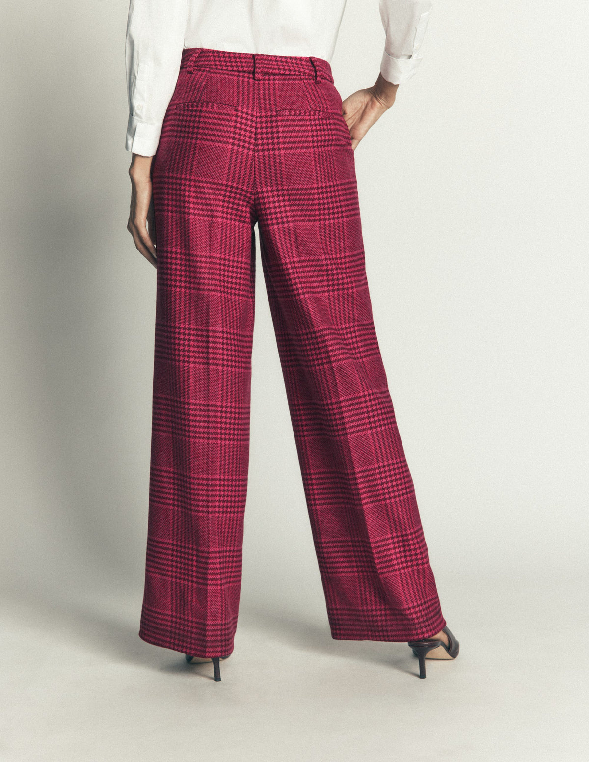Belgravia Wool Blend Trousers-Pink and Maroon Check - Image 3