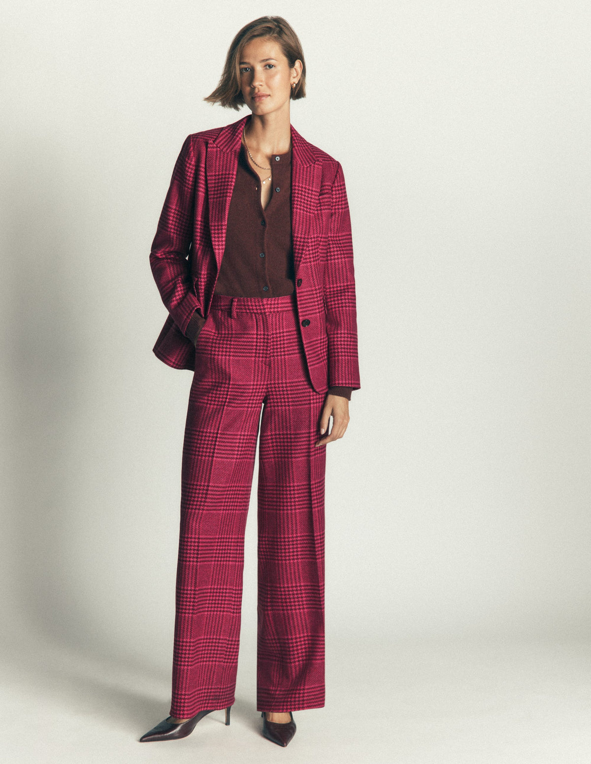 Belgravia Wool Blend Trousers-Pink and Maroon Check-6