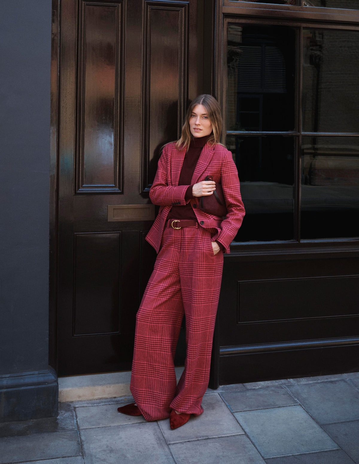 Belgravia Wool Blend Trousers-Pink and Maroon Check-7