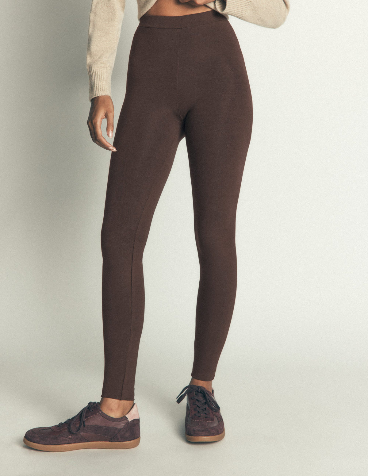 High Rise Jersey Leggings-Bitter Chocolate-4