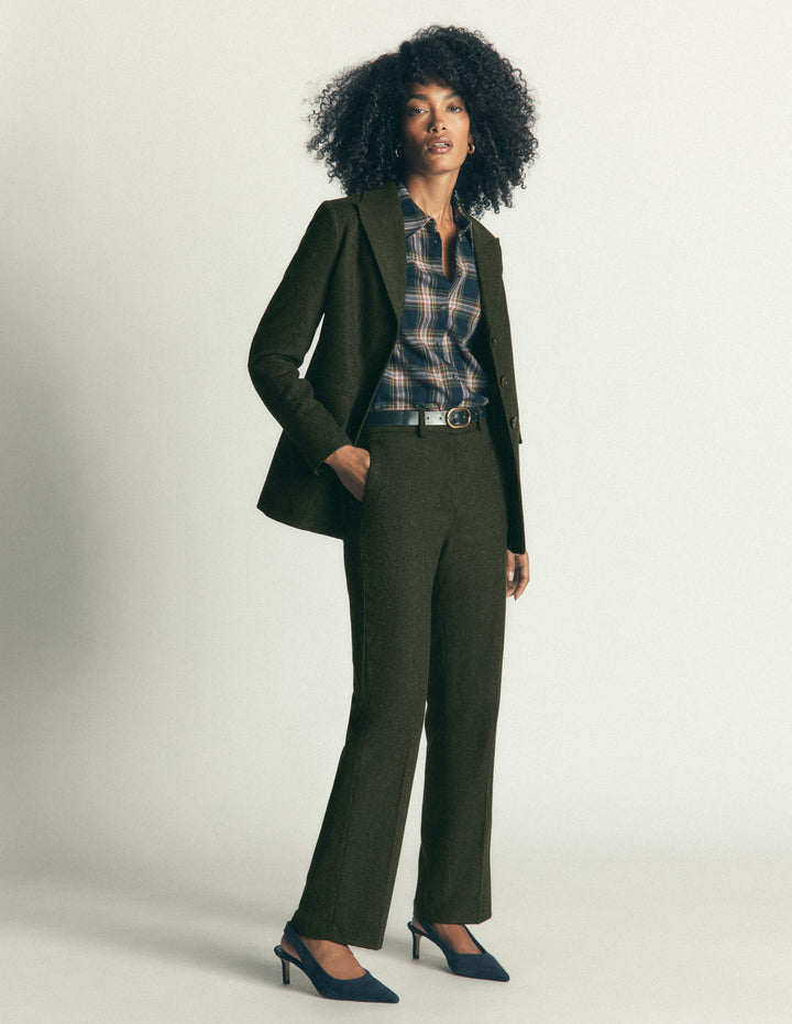 Canonbury Wool Blend Trousers-Hunter Green Herringbone