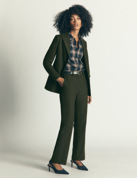 Canonbury Wool Blend Trousers-Dark Green Herringbone