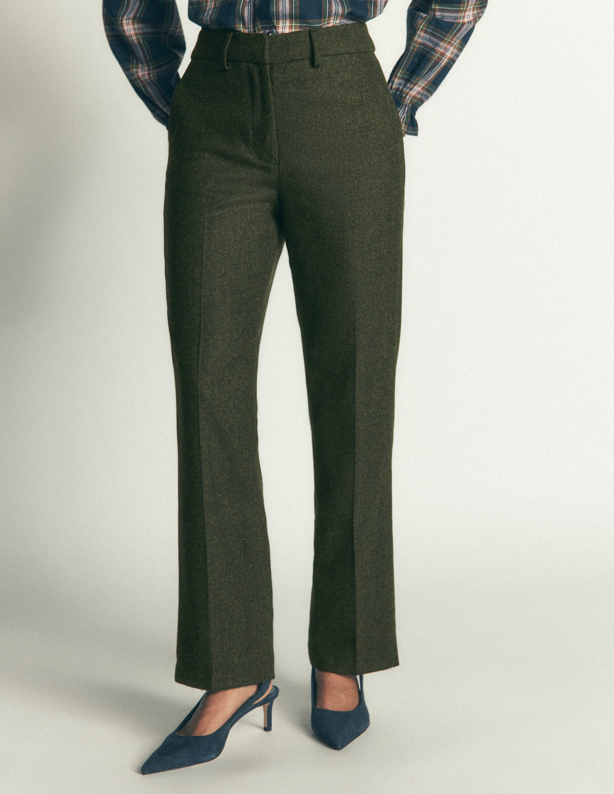 Canonbury Wool Blend Trousers-Hunter Green Herringbone-4