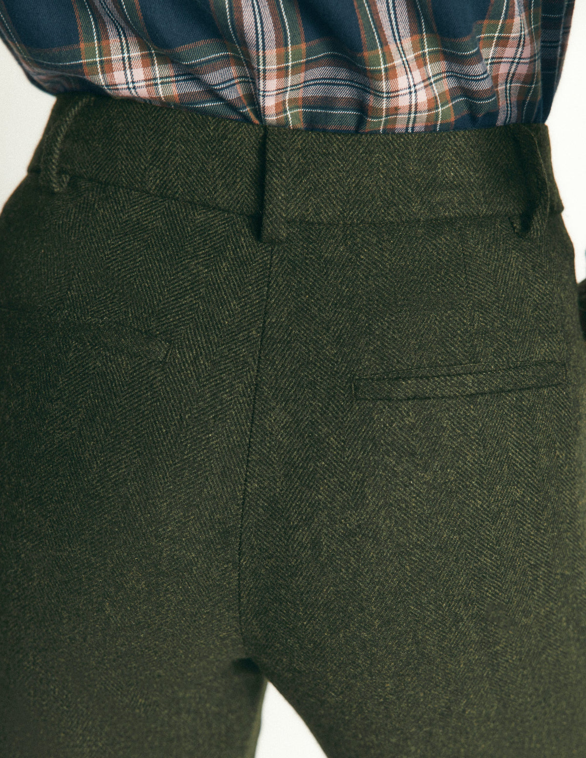 Canonbury Wool Blend Trousers-Hunter Green Herringbone-5