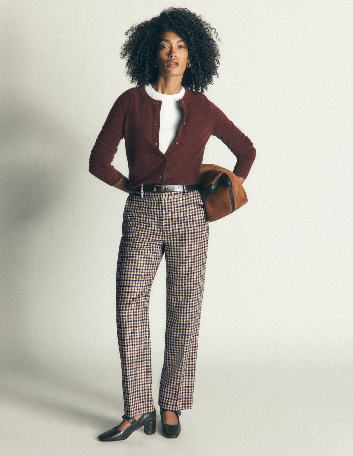 Canonbury Wool Blend Trousers-Ivory, Blue and Maroon Check-2