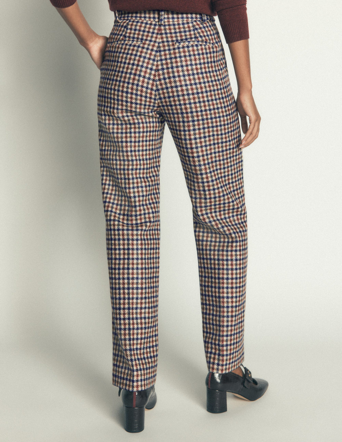 Canonbury Wool Blend Trousers-Ivory, Blue and Maroon Check-4