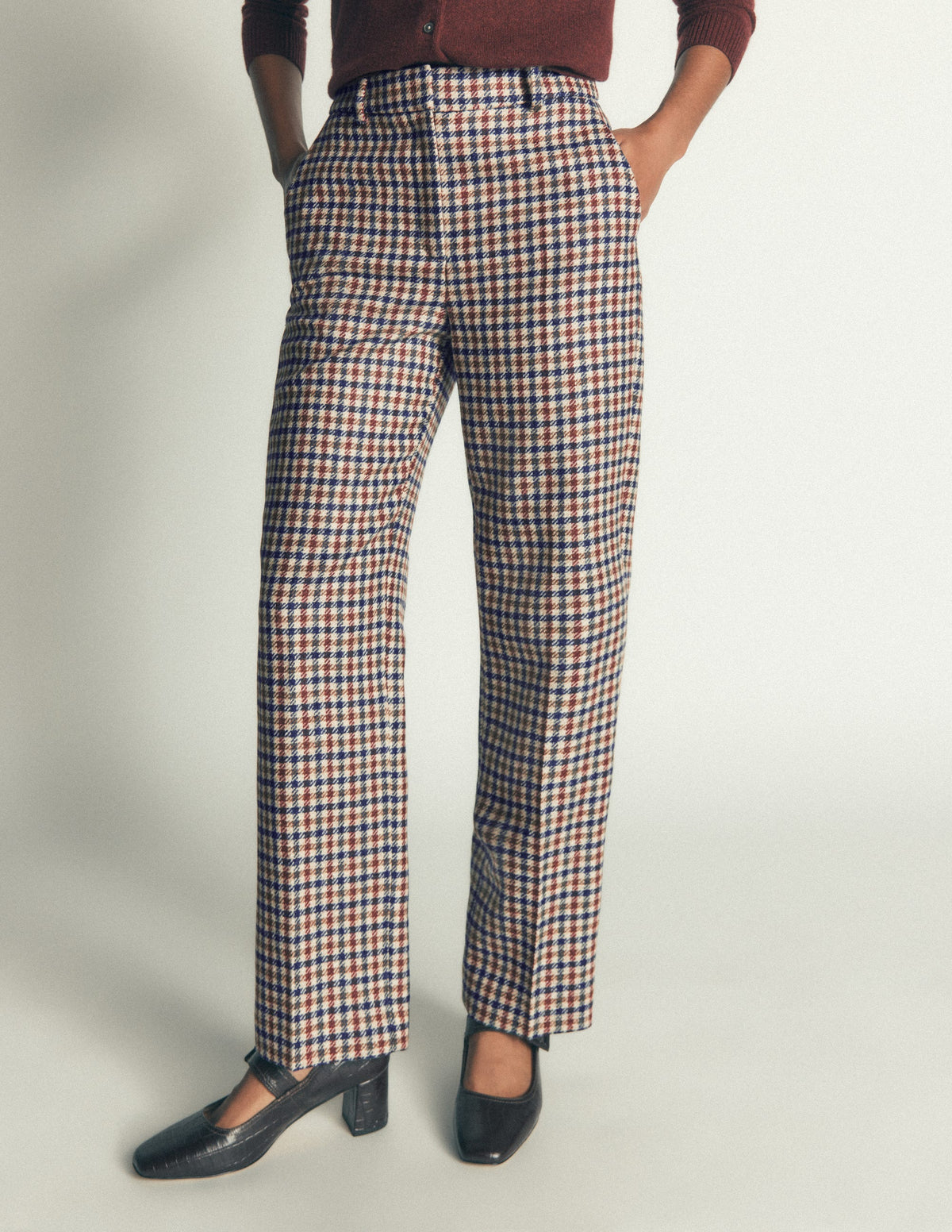 Canonbury Wool Blend Trousers-Ivory, Blue and Maroon Check-5