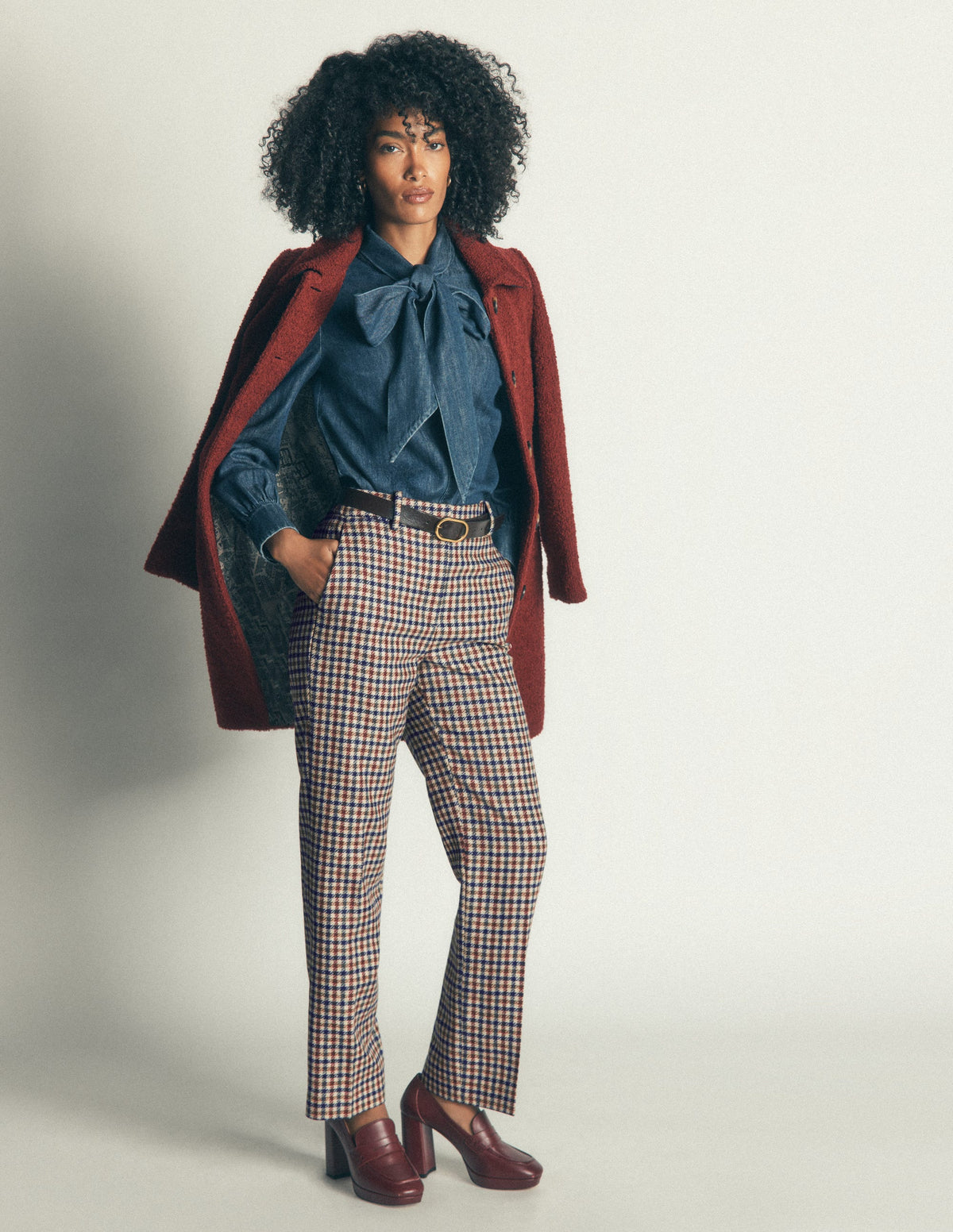 Canonbury Wool Blend Trousers-Ivory, Blue and Maroon Check-8