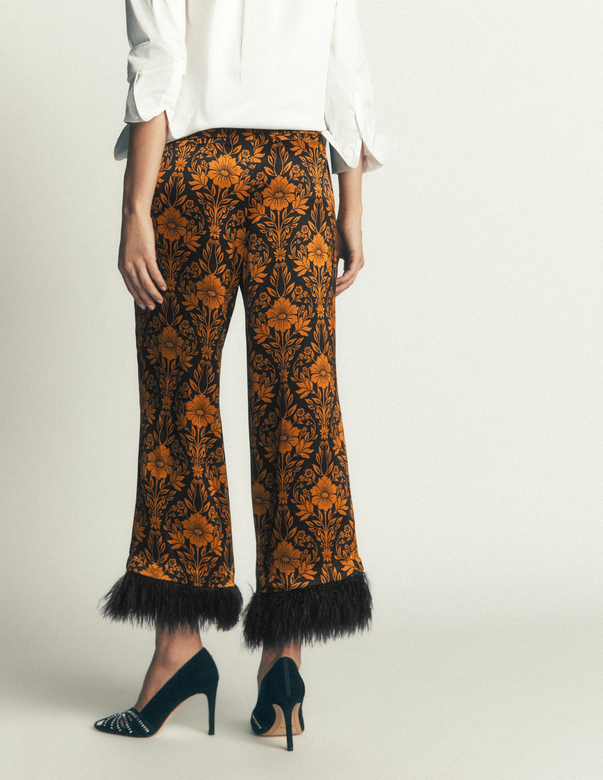 Feather Trim Trousers-Flourishing Sprig-4