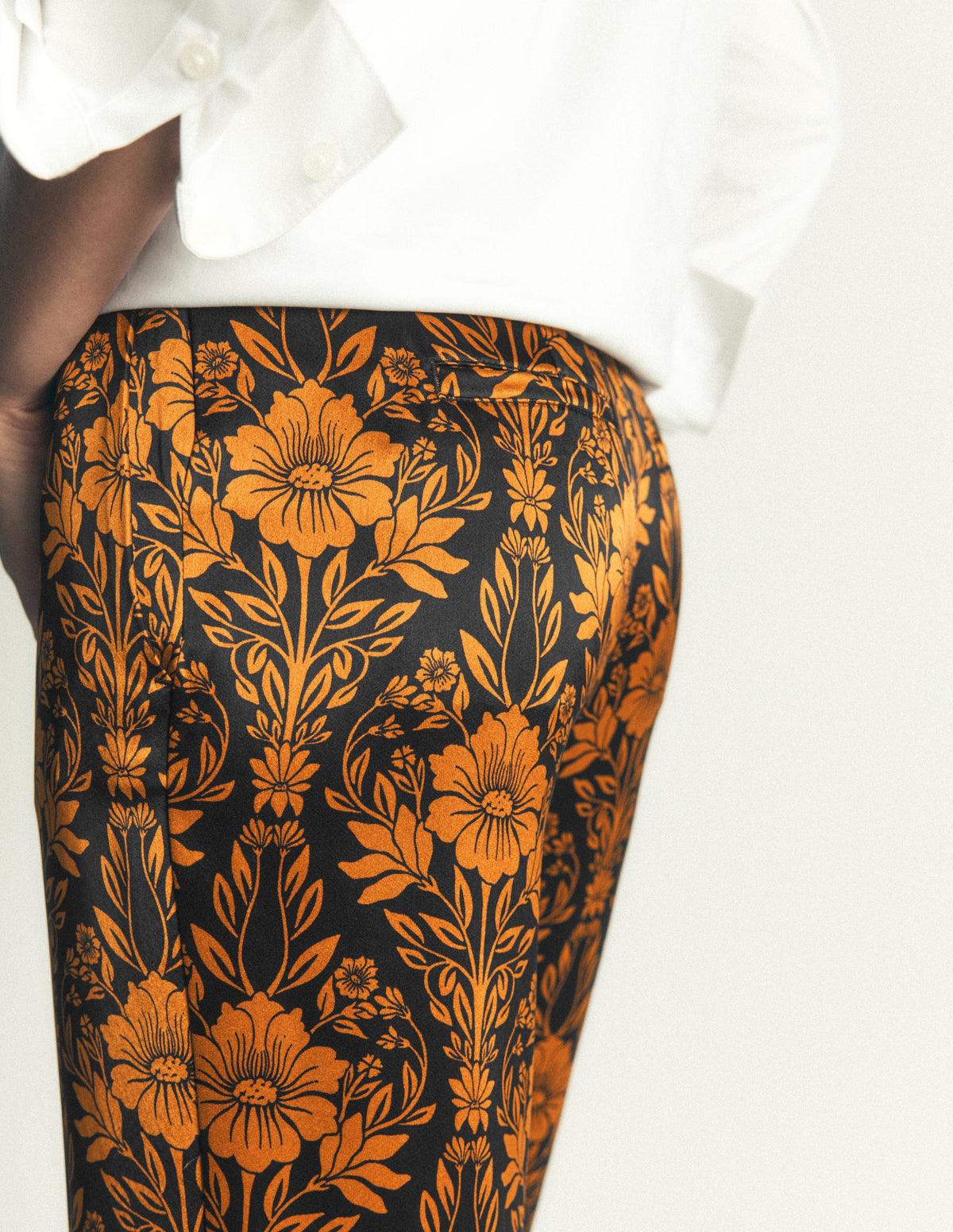 Feather Trim Trousers-Flourishing Sprig - Image 5