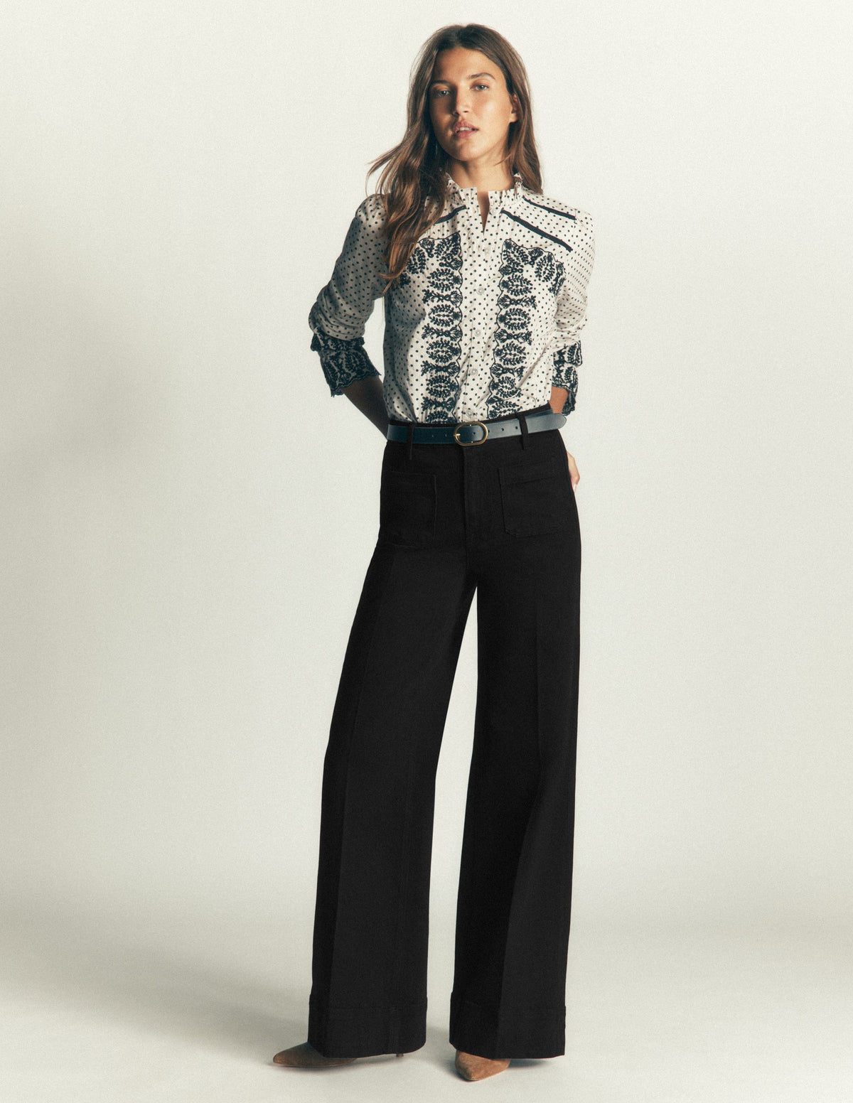 Patch Pocket Flare Jeans-Black-1