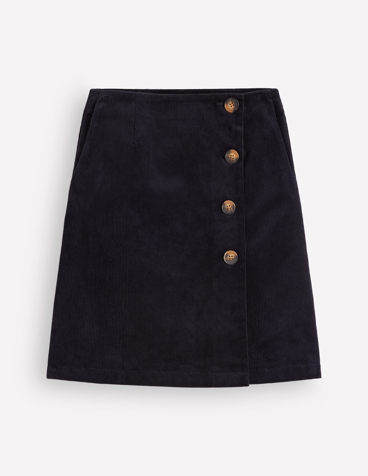 Evelyn Button Cord Wrap Skirt-Navy-5