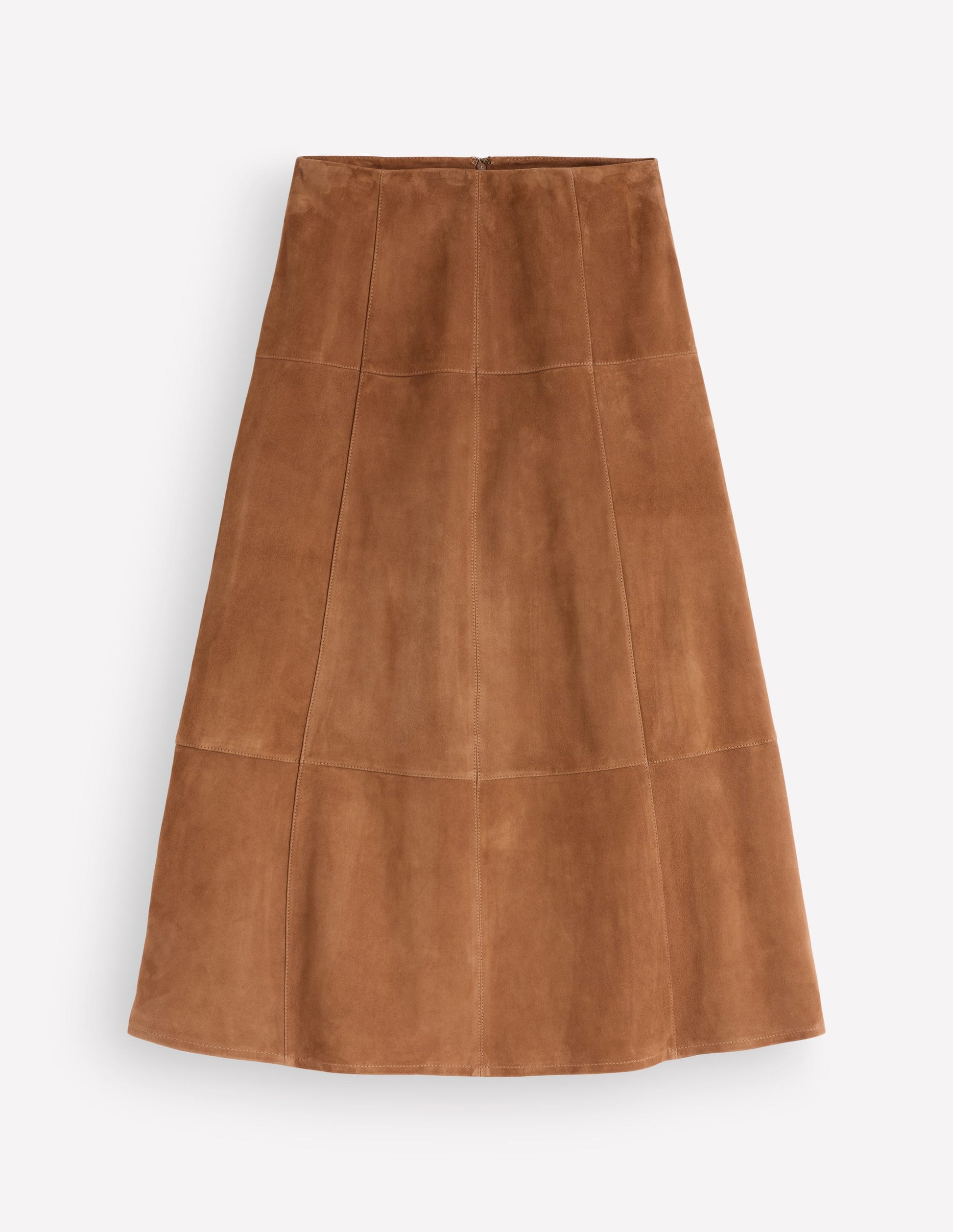 Suede Panelled Midi Skirt-Tan-6
