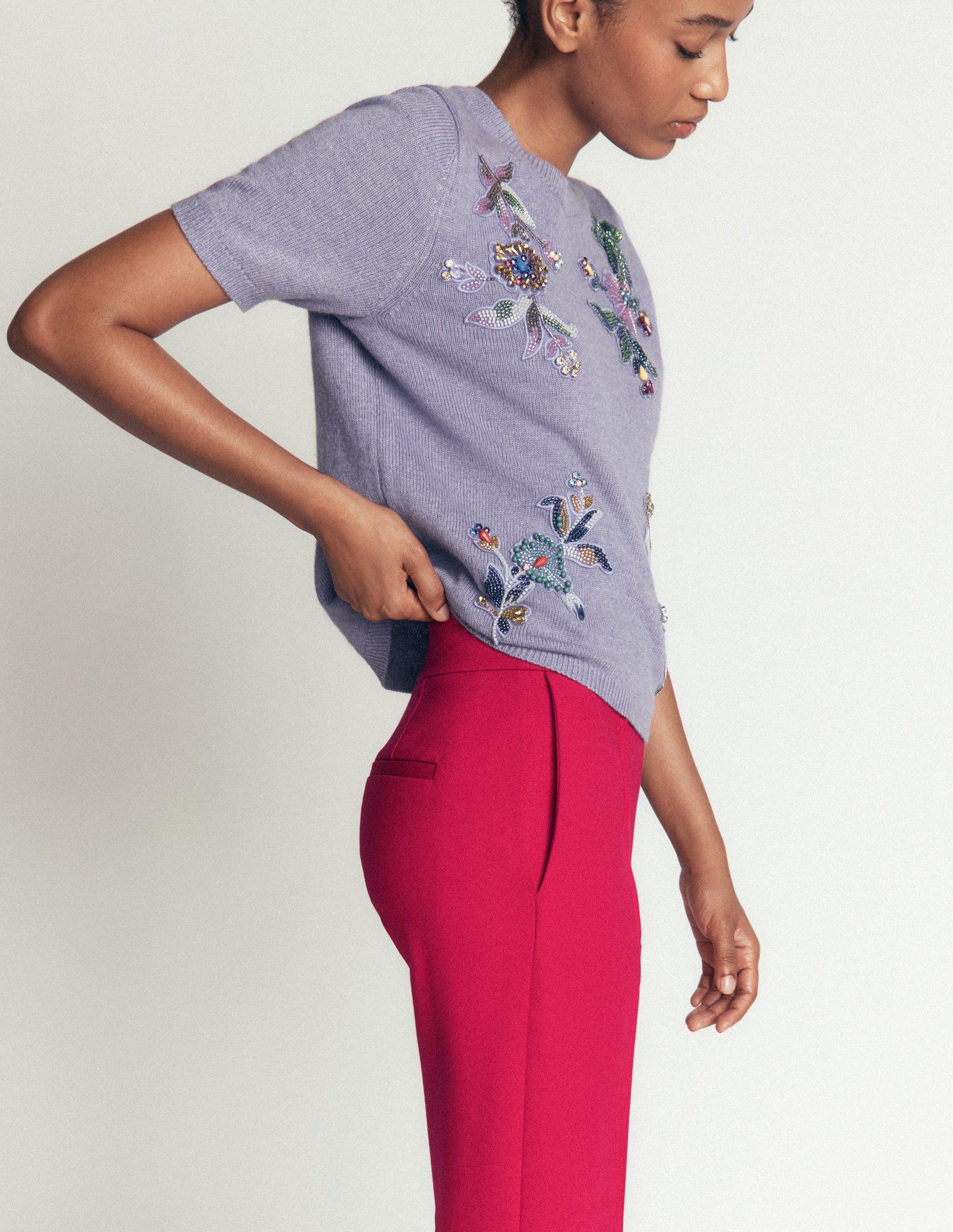 Straight Leg Ponte Trousers-Pomegranate-2
