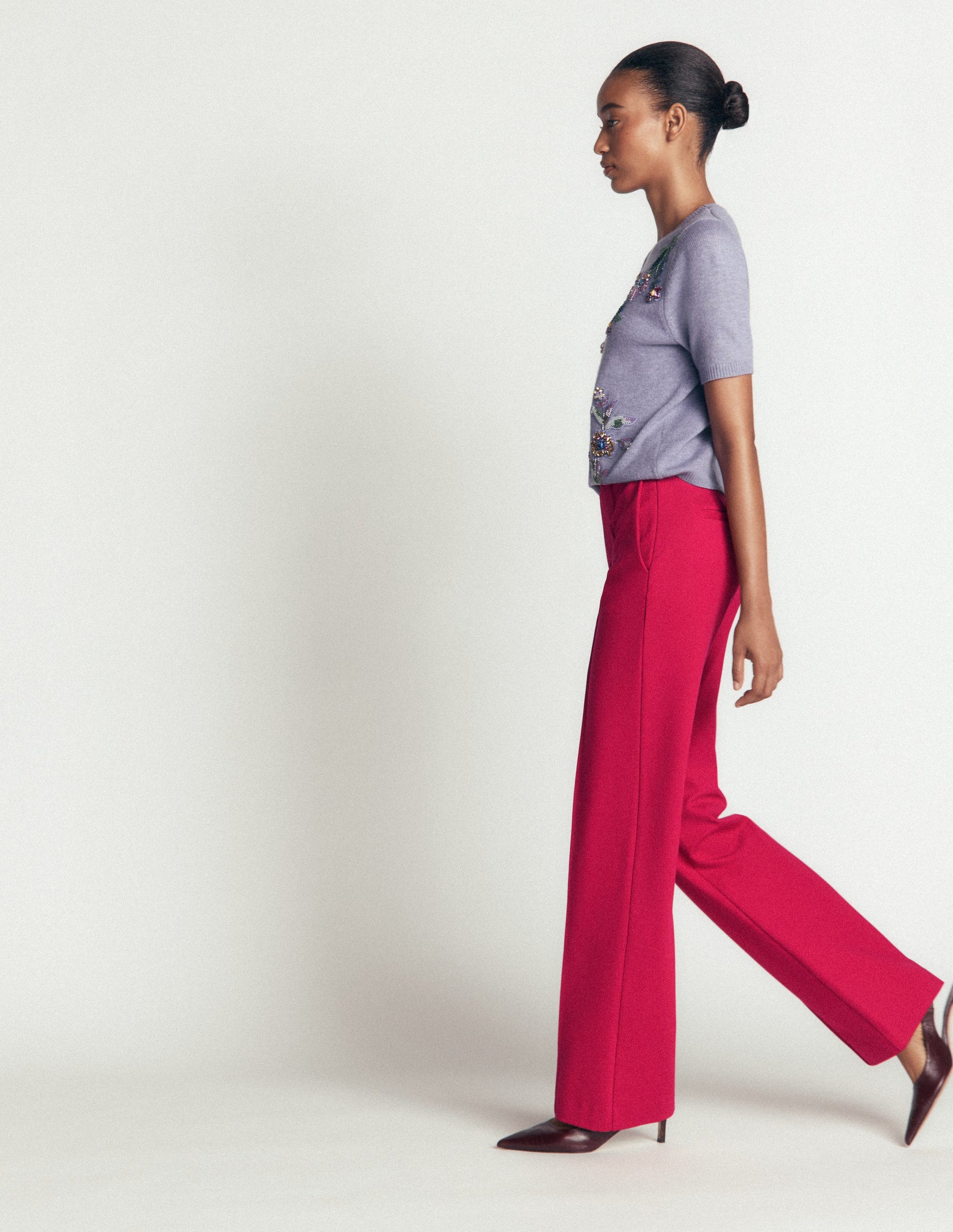 Straight Leg Ponte Trousers-Pomegranate-4