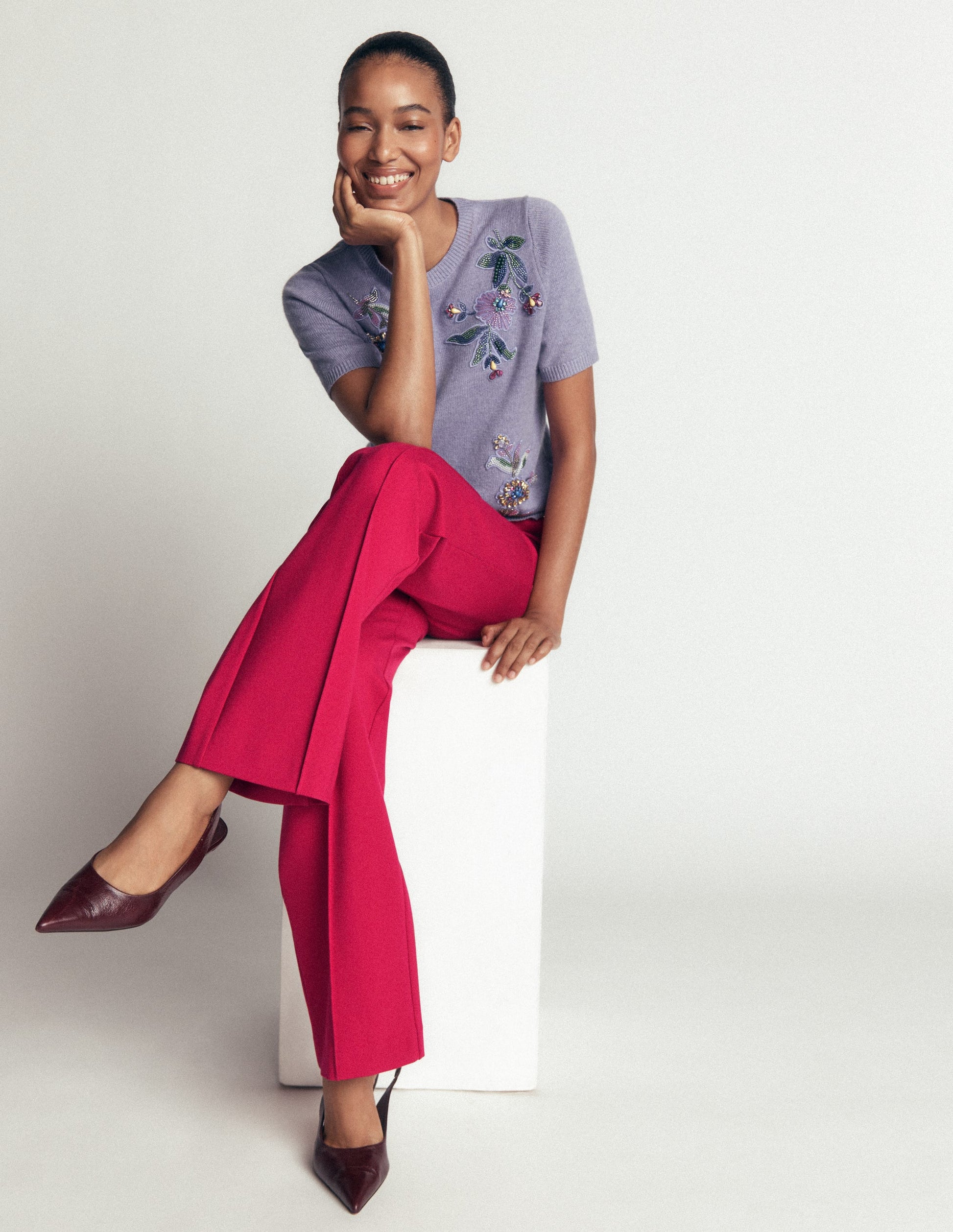 Straight Leg Ponte Trousers-Pomegranate-5