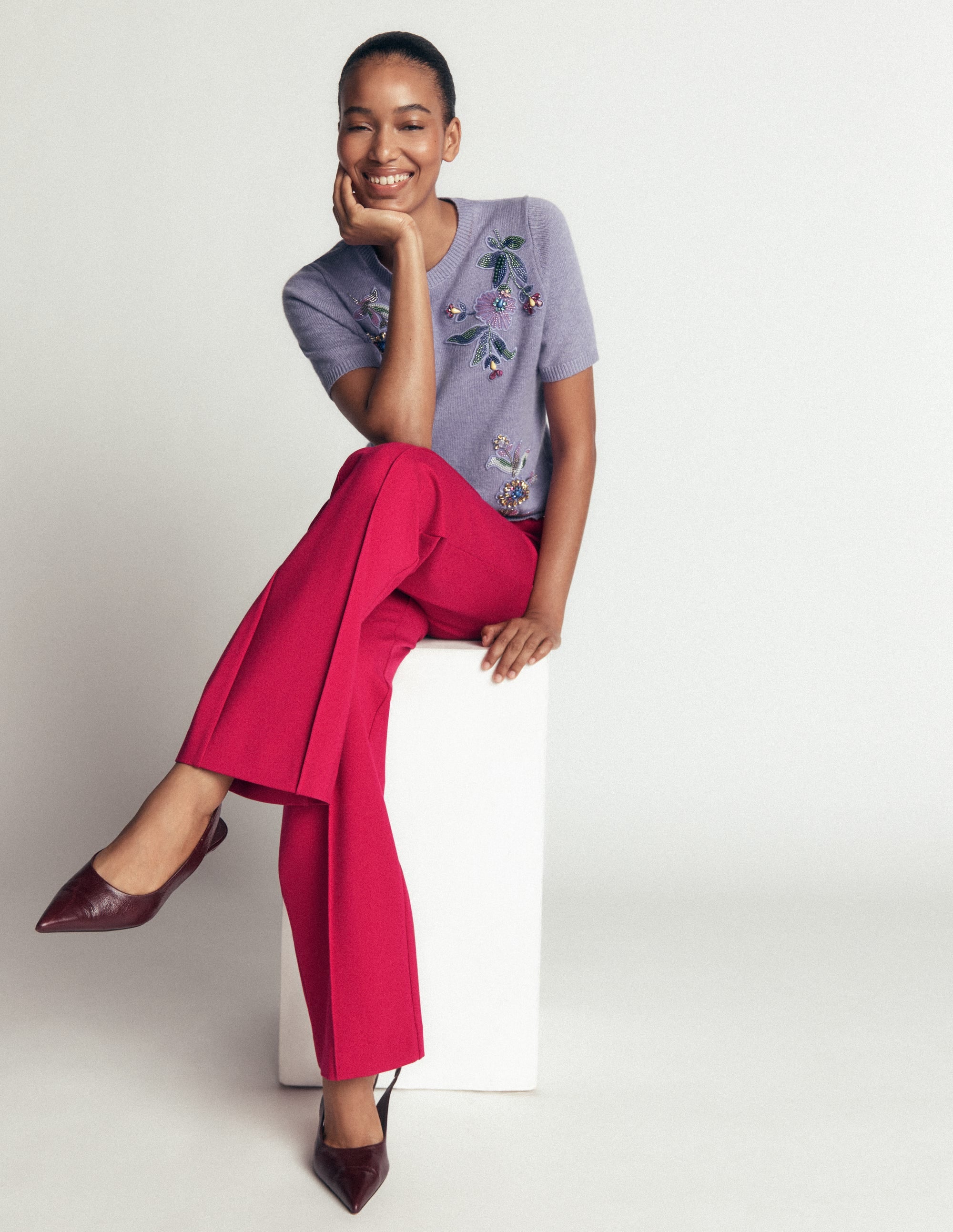 Straight Leg Ponte Trousers-Pomegranate - Image 5