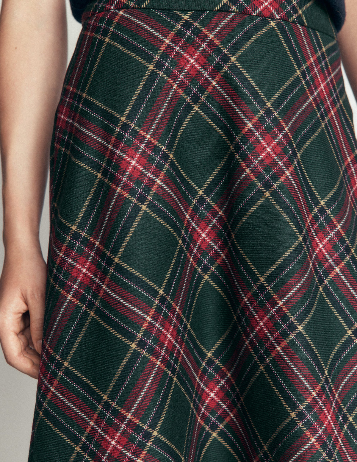Wool Blend Slip Skirt-Green Check - Image 2
