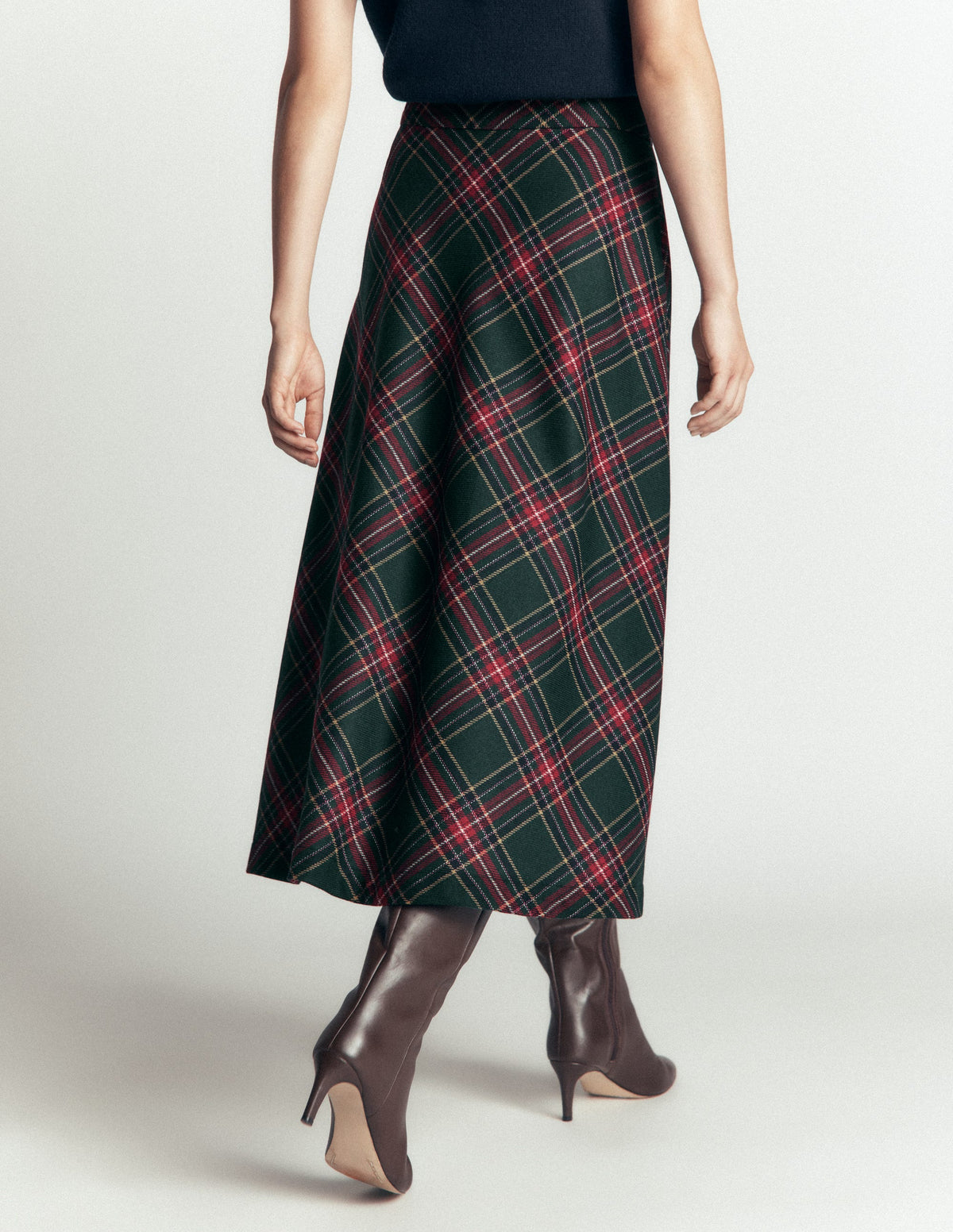 Wool Blend Slip Skirt-Green Check-3