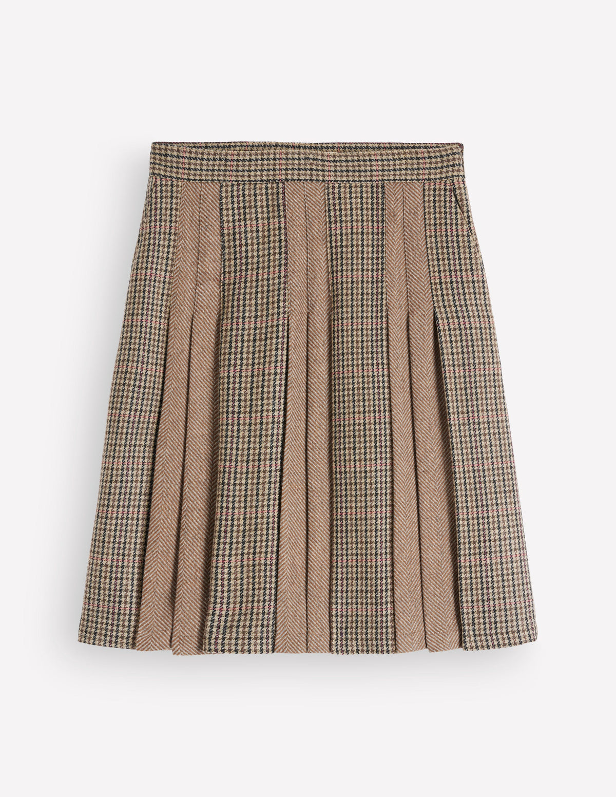 Multi Panel Wool Blend Skirt-Brown Hotch Check - Image 7