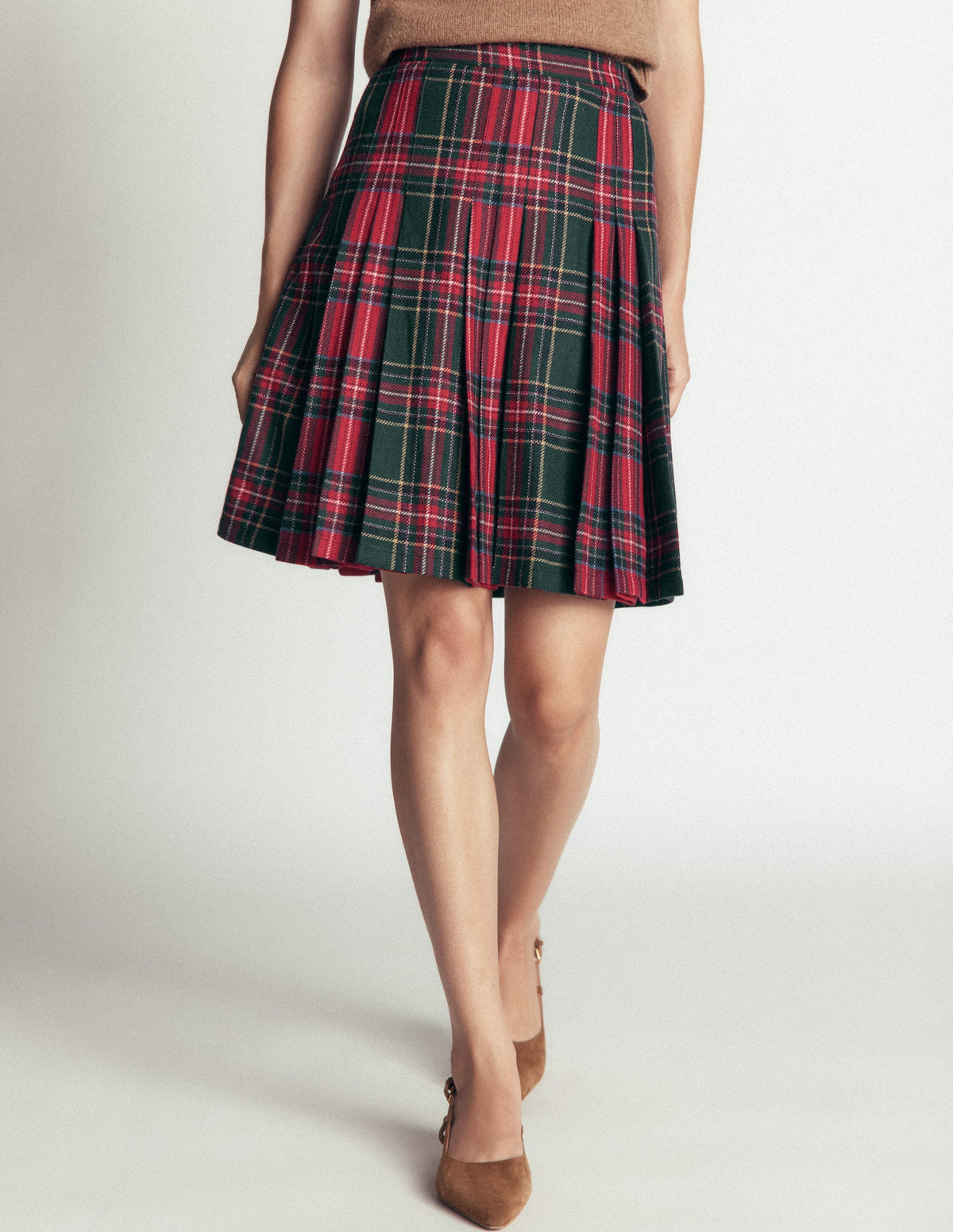 Multi Panel Wool Blend Skirt-RED/GREEN CHECK HOTCH-5