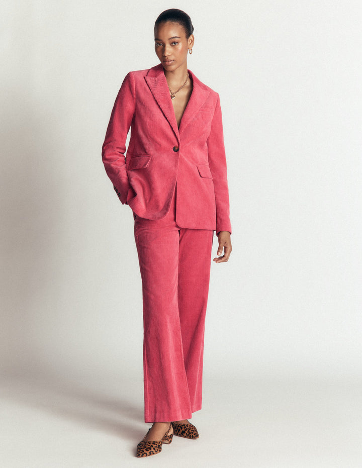 Fitzrovia Cord Column Trousers-Cherry Blush