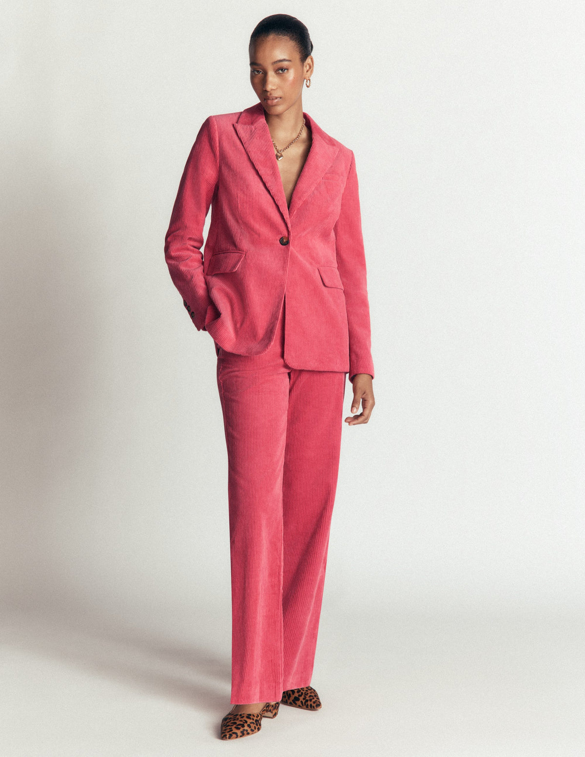 Fitzrovia Cord Column Trousers-Cherry Blush - Image 1