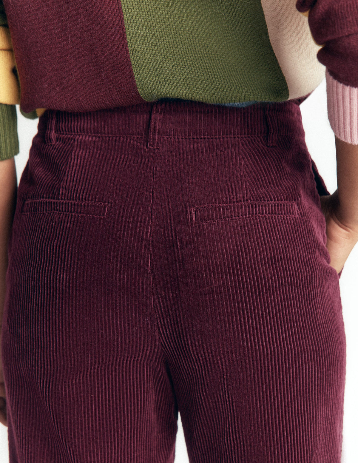 Fitzrovia Cord Column Trousers-Dark Cherry - Image 2