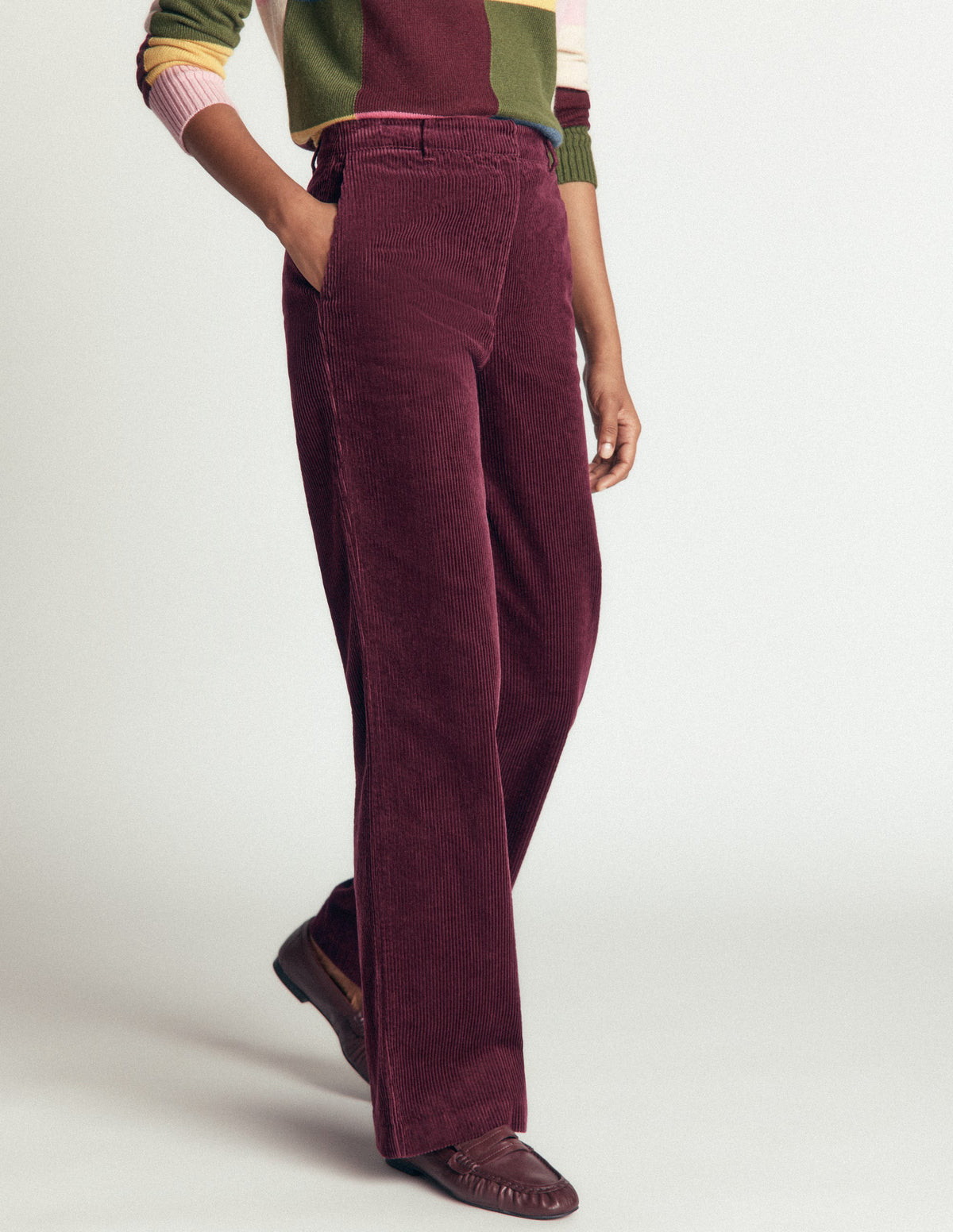 Fitzrovia Cord Column Trousers-Dark Cherry-4