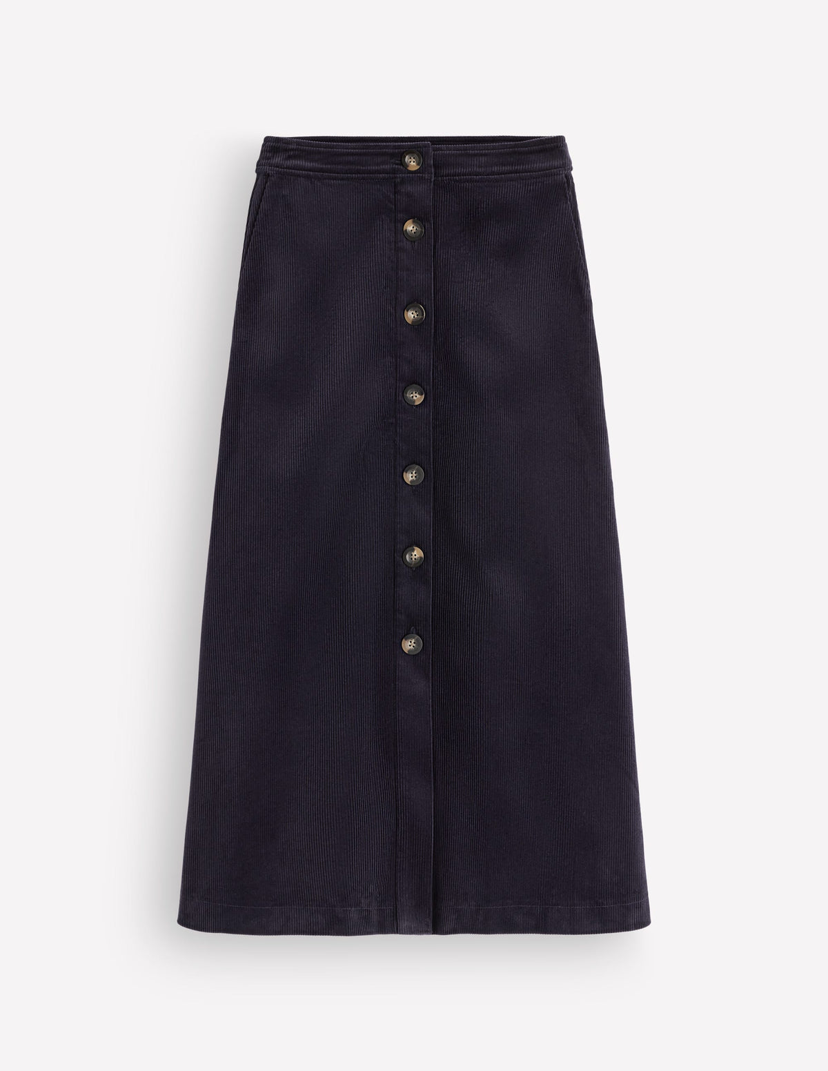 Val Button Cord Midi Skirt-Navy-5