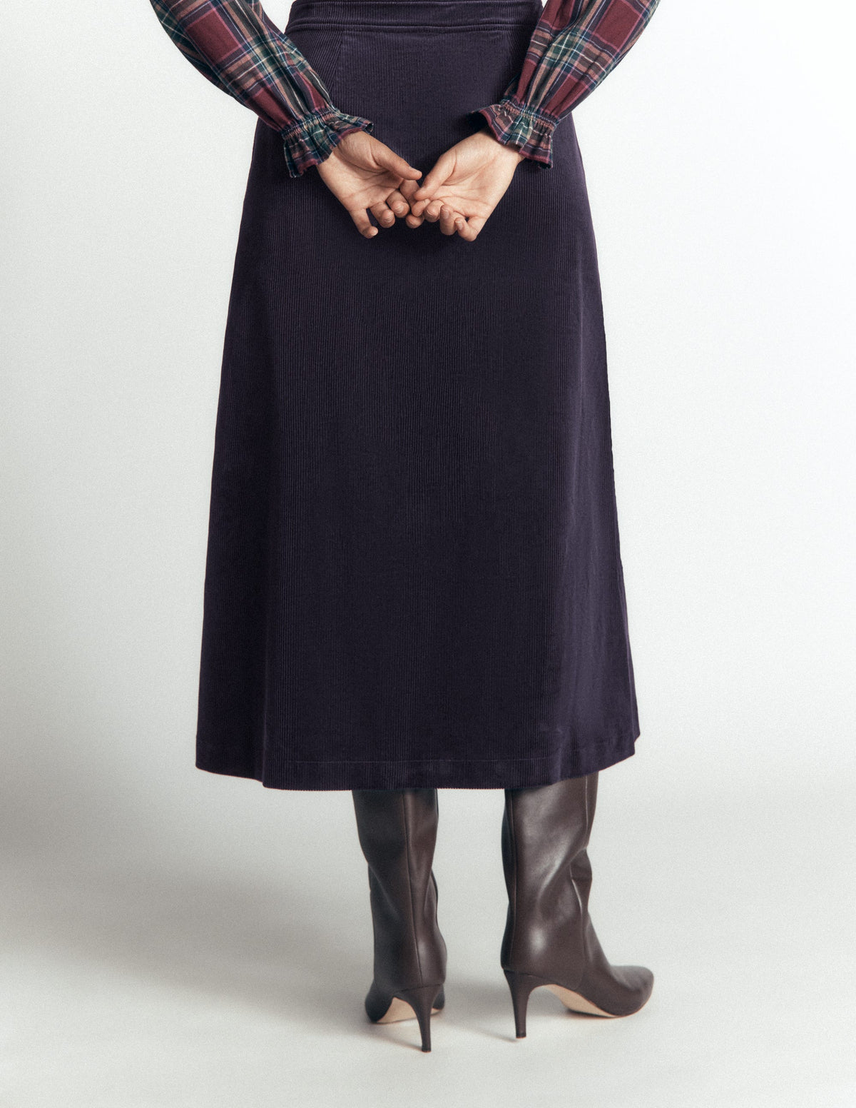 Val Button Cord Midi Skirt-Navy-3