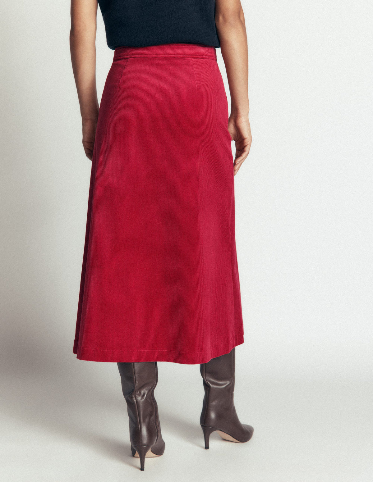 Val Button Cord Midi Skirt-Red Earth-3