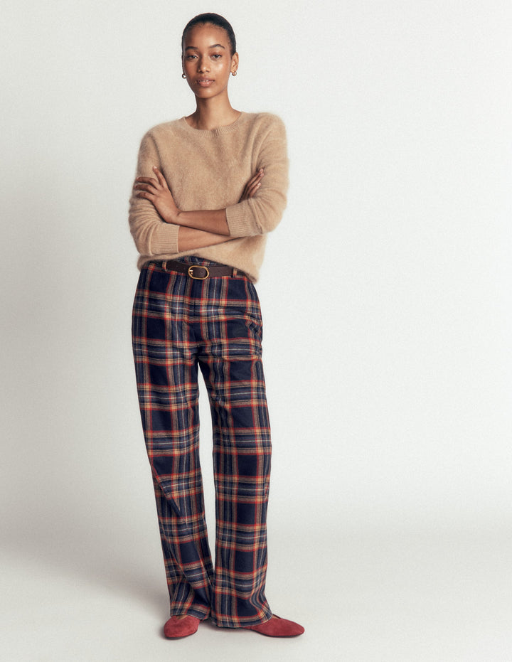 Fitzrovia Wool Blend Trousers-Navy and Camel Check