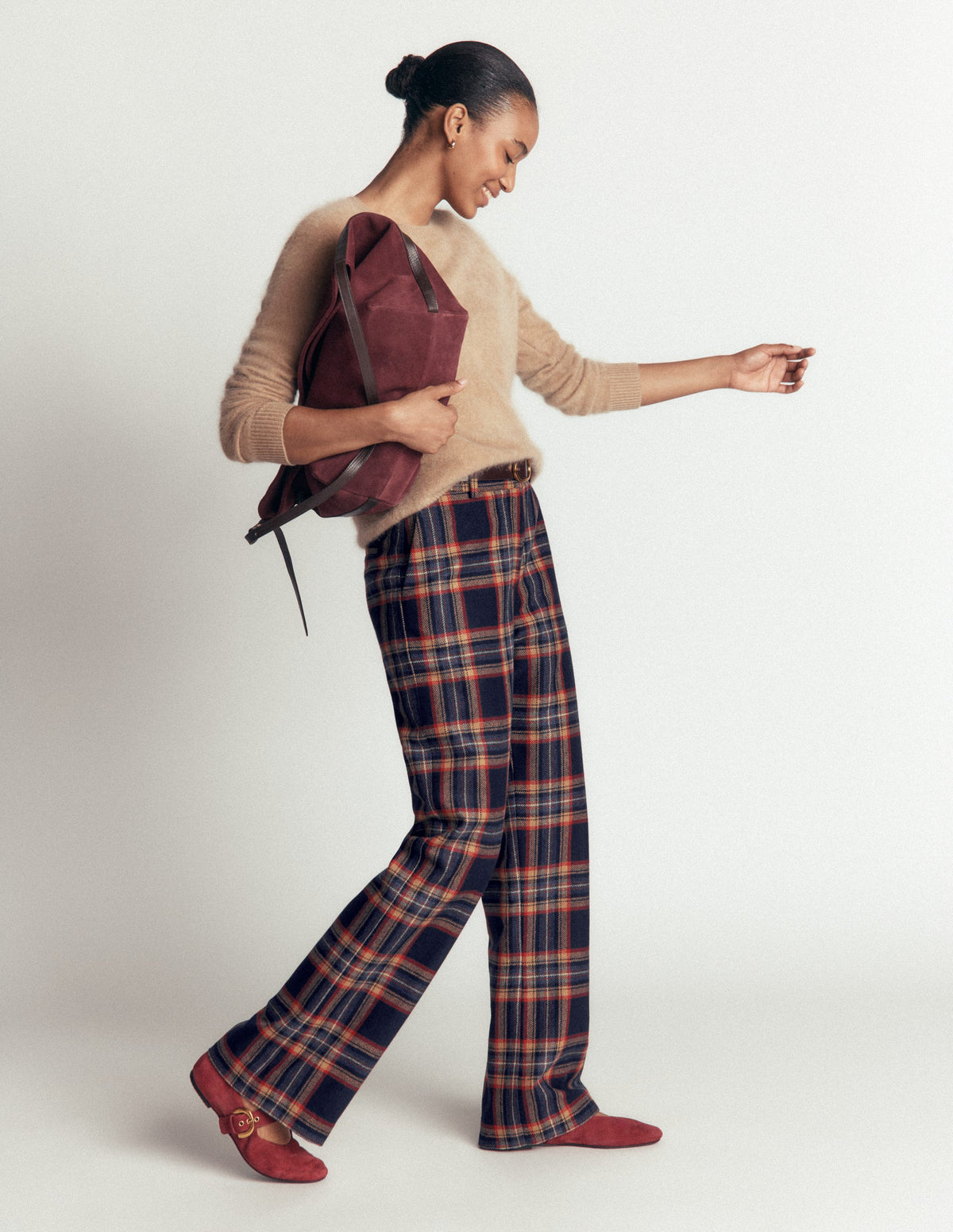 Fitzrovia Wool Blend Trousers-Navy and Camel Check - Image 5