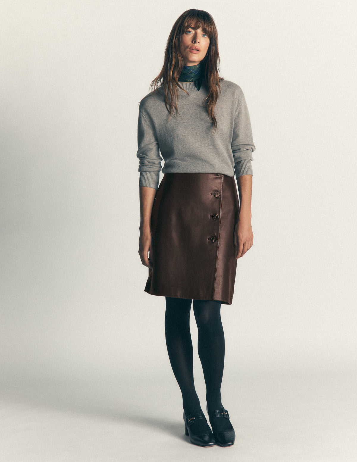 Evelyn Leather Wrap Skirt-Chocolate - Image 1