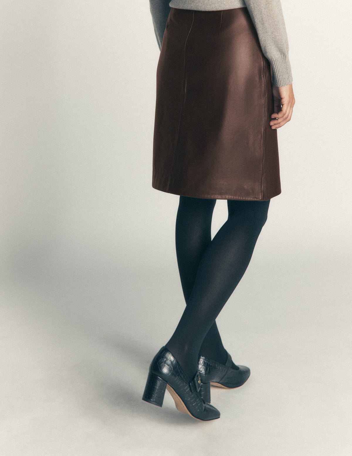 Evelyn Leather Wrap Skirt-Chocolate-3