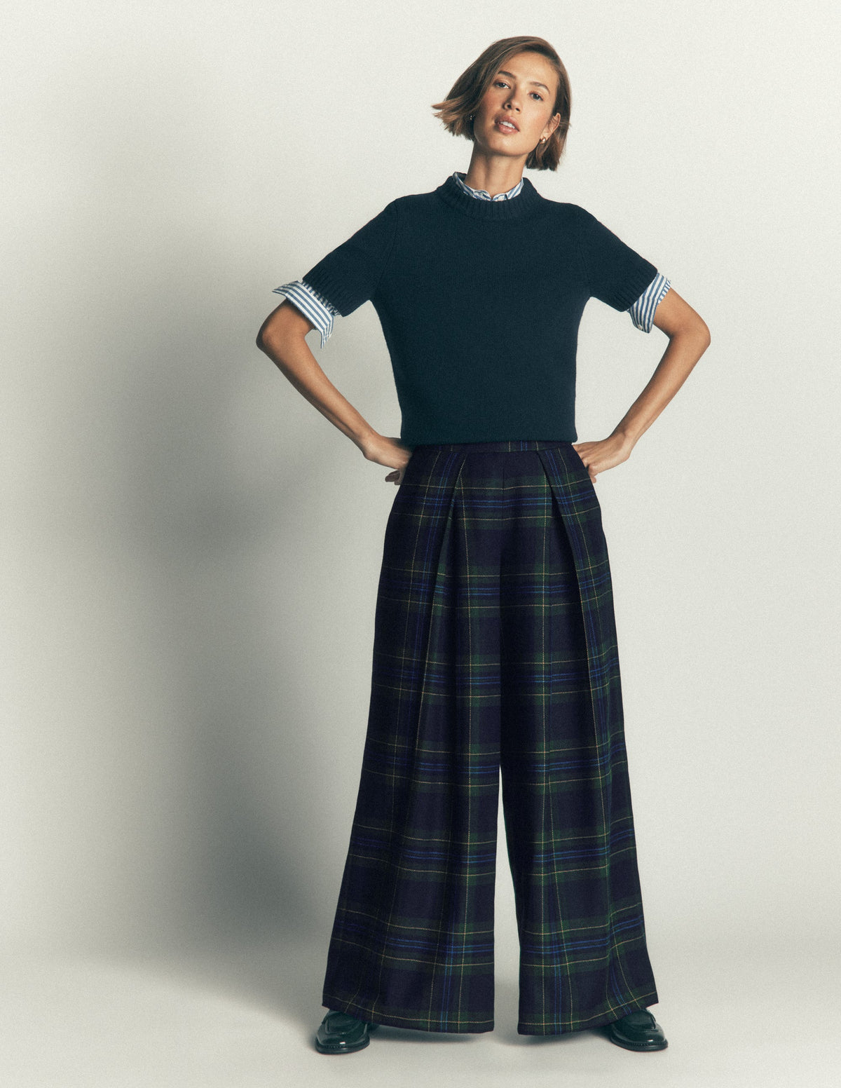 Wool Blend Pleated Culottes-Blackwatch - Image 2