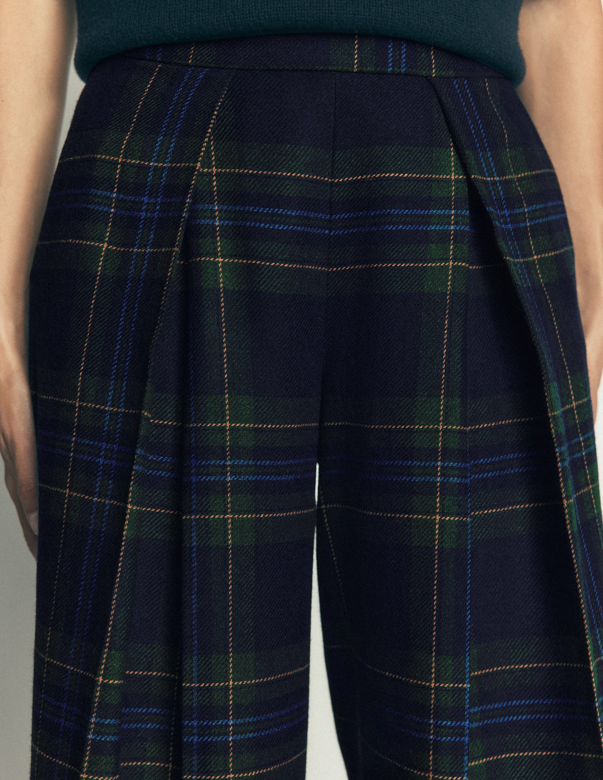 Wool Blend Pleated Culottes-Blackwatch-3