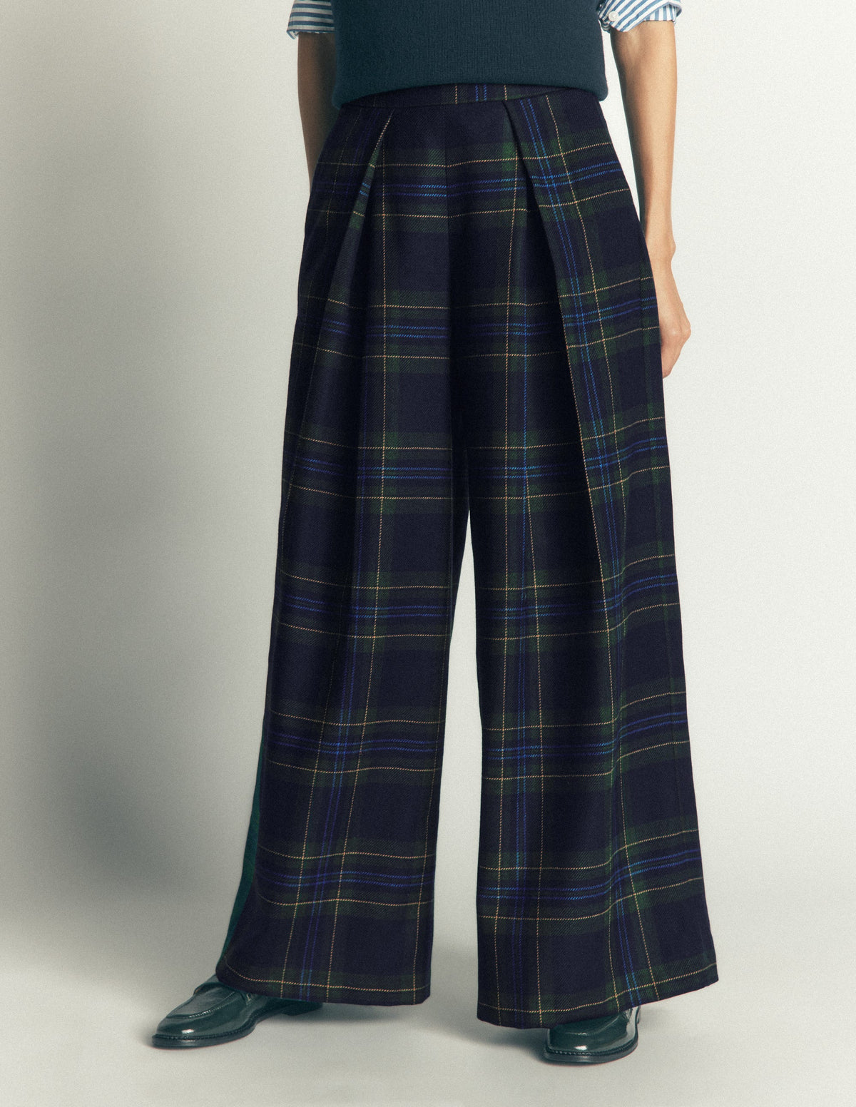 Wool Blend Pleated Culottes-Blackwatch - Image 5