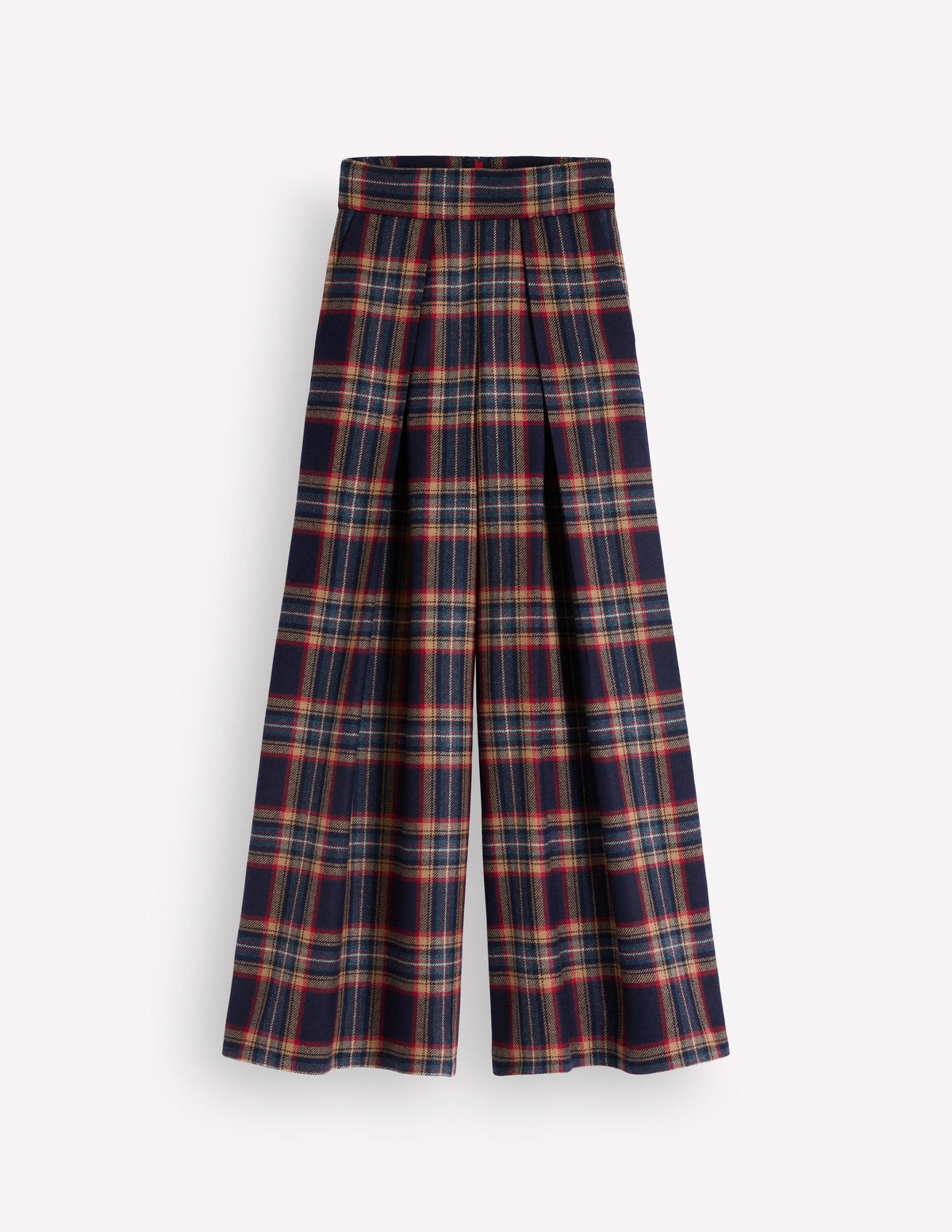 Wool Blend Pleated Culottes-Navy, Camel Check-7
