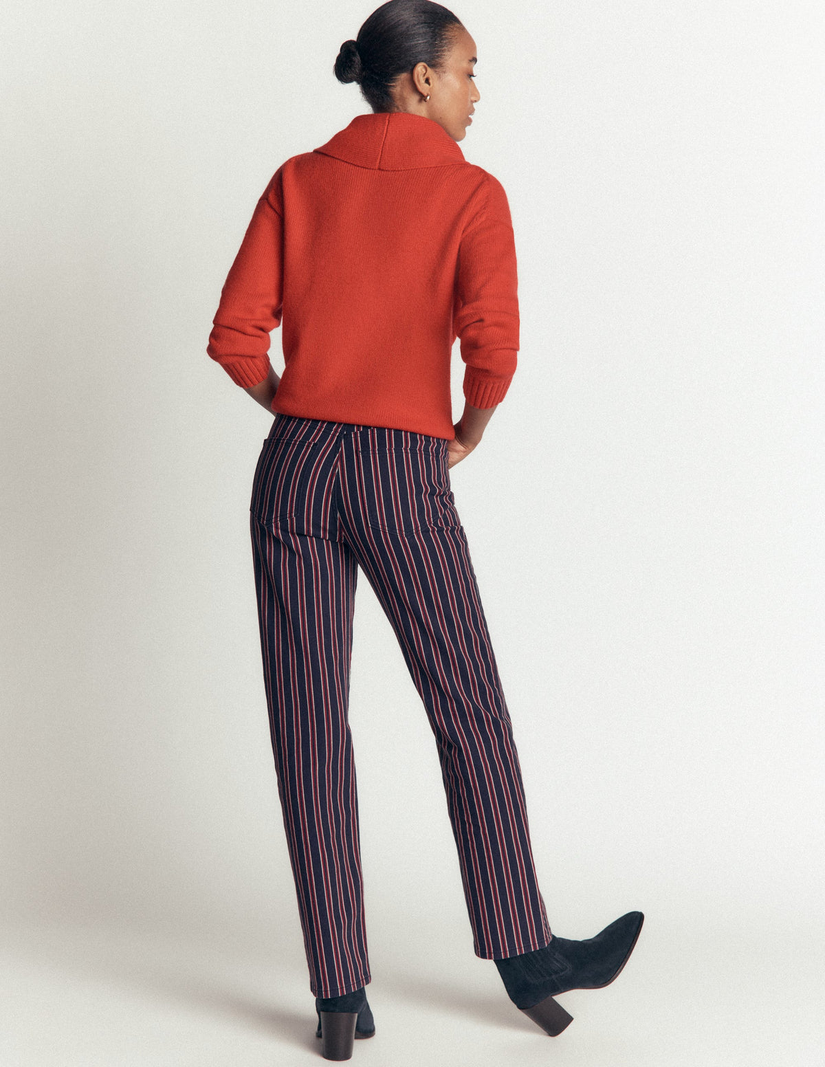 High Rise Straight Jeans-Navy Red Stripe - Image 3