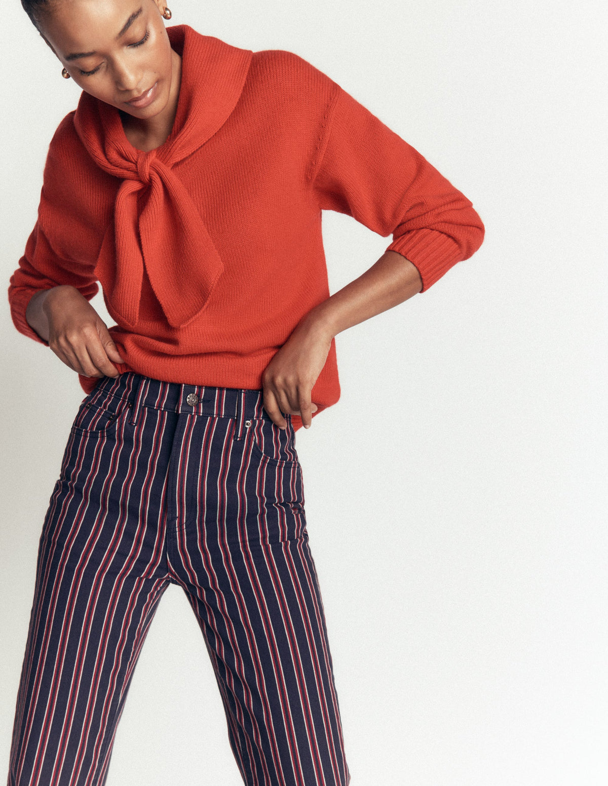 High Rise Straight Jeans-Navy Red Stripe-5