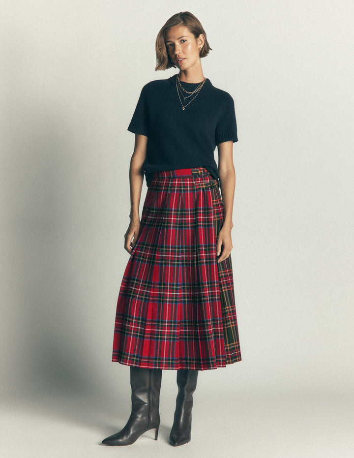 Pleated Midi Kilt-Hotch Check