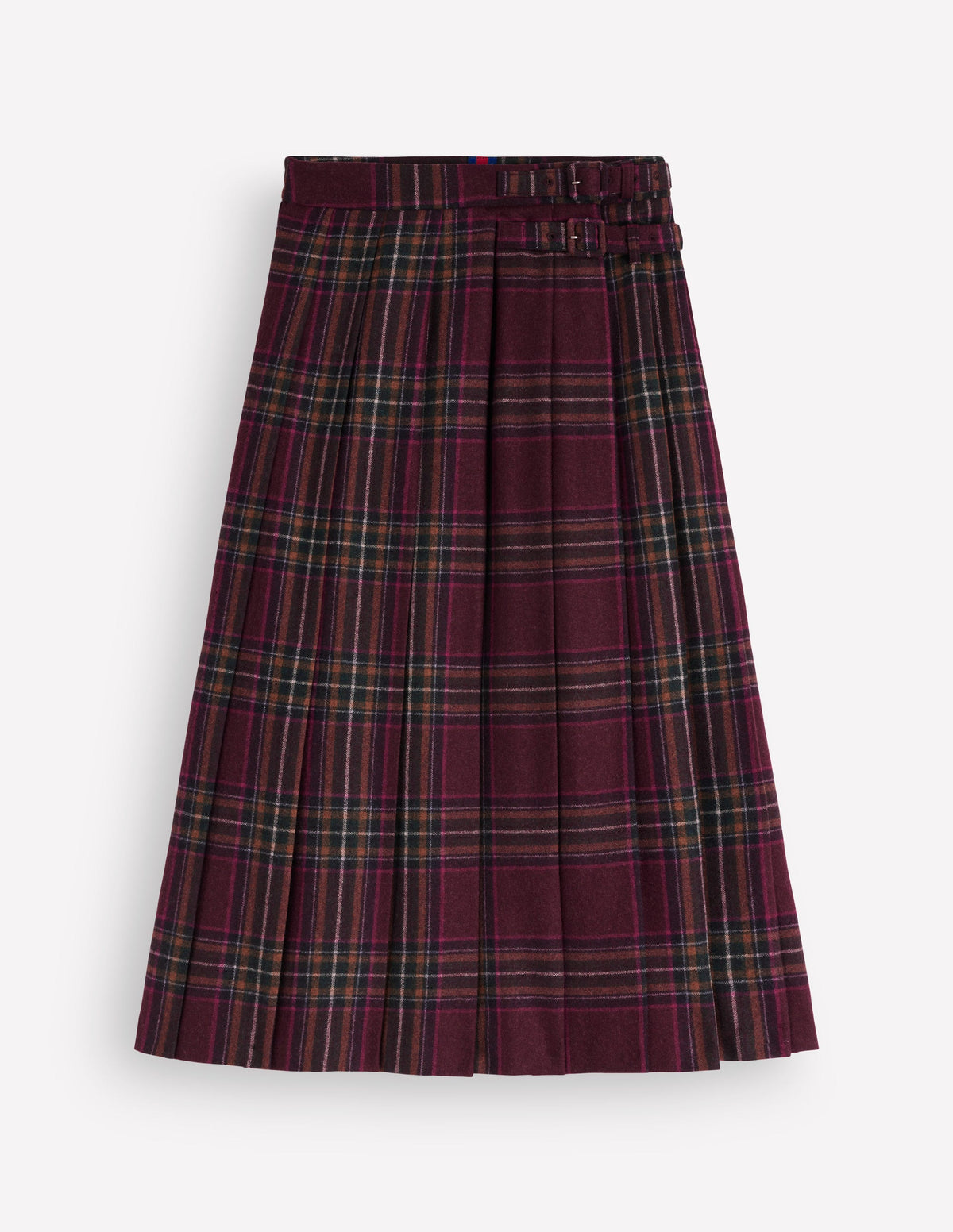 Pleated Midi Kilt-Maroon And Olive Check - Image 6