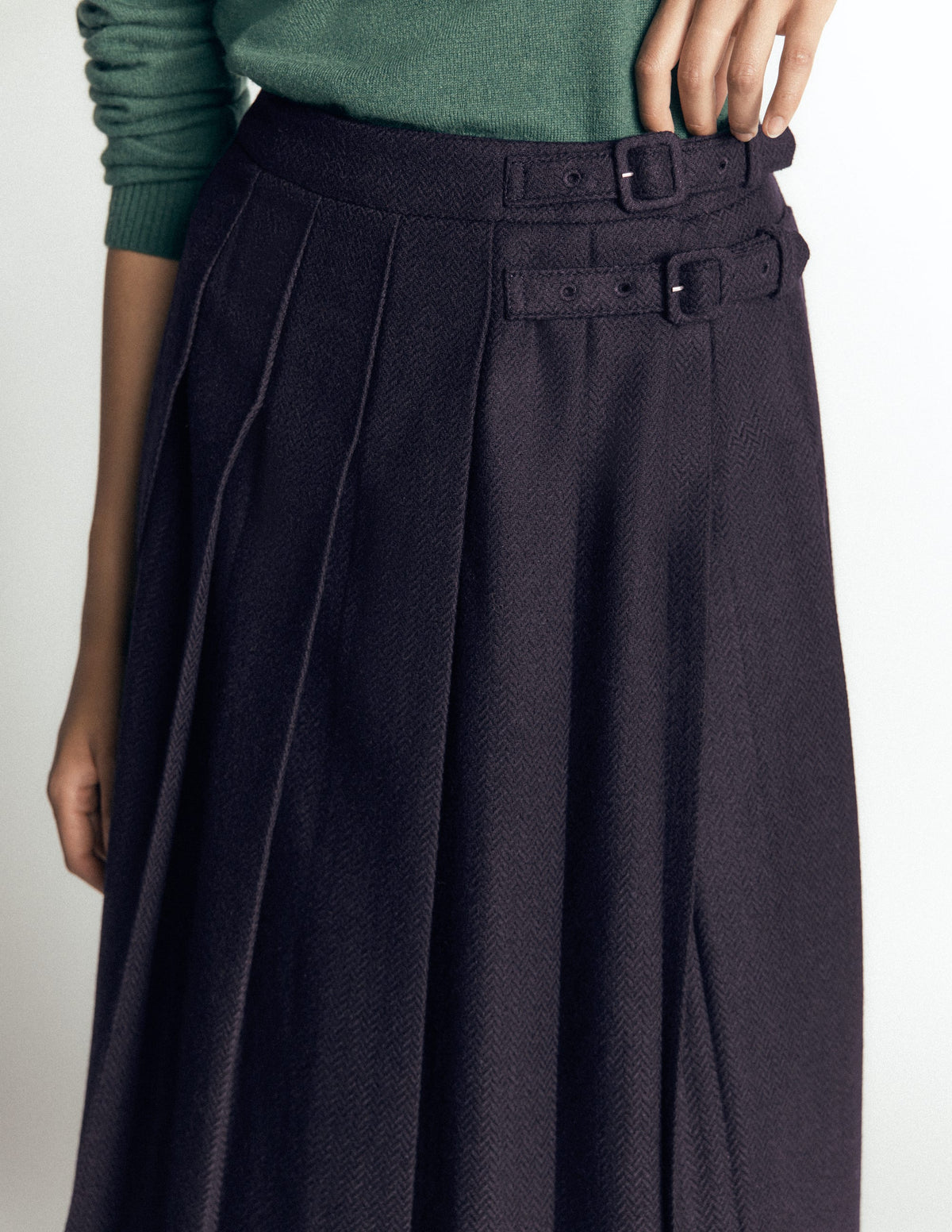 Pleated Midi Kilt-Navy Herringbone - Image 2