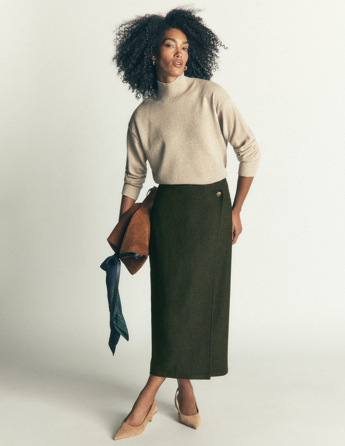 Column Wrap Skirt-Hunter Green Herringbone-1