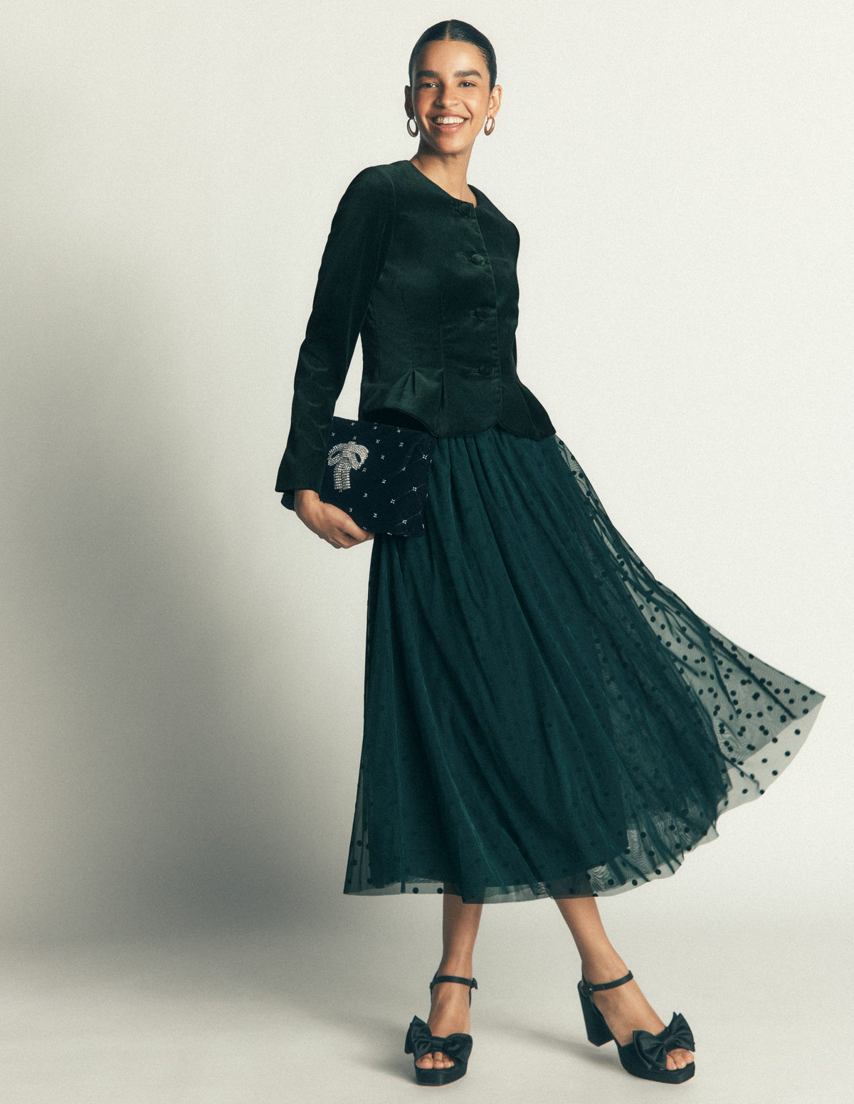 Full Tulle Party Skirt-Midnight Teal Flocked Spot-2