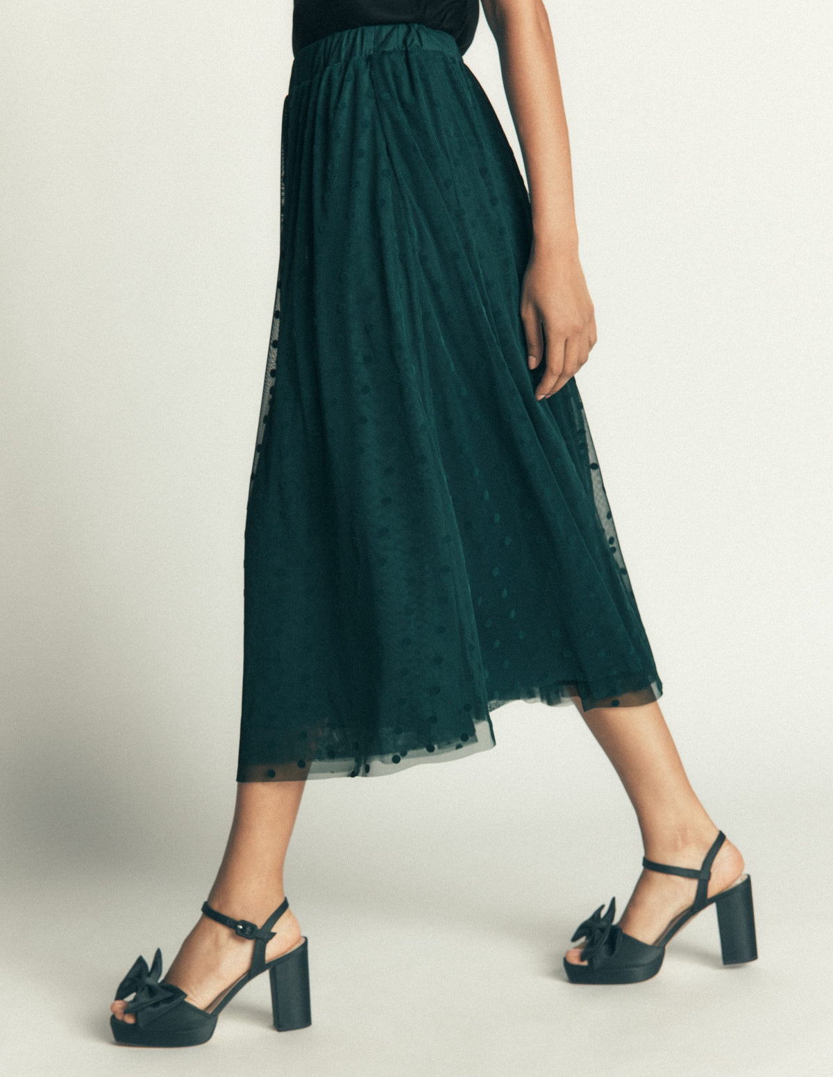 Full Tulle Party Skirt-Midnight Teal Flocked Spot-5