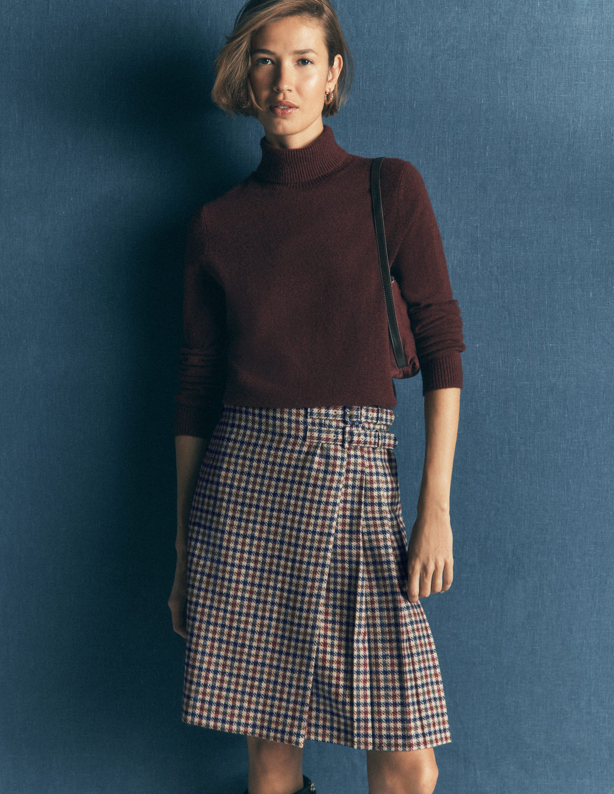 Vera Double Buckle Kilt-Ivory, Blue, Maroon Check - Image 1